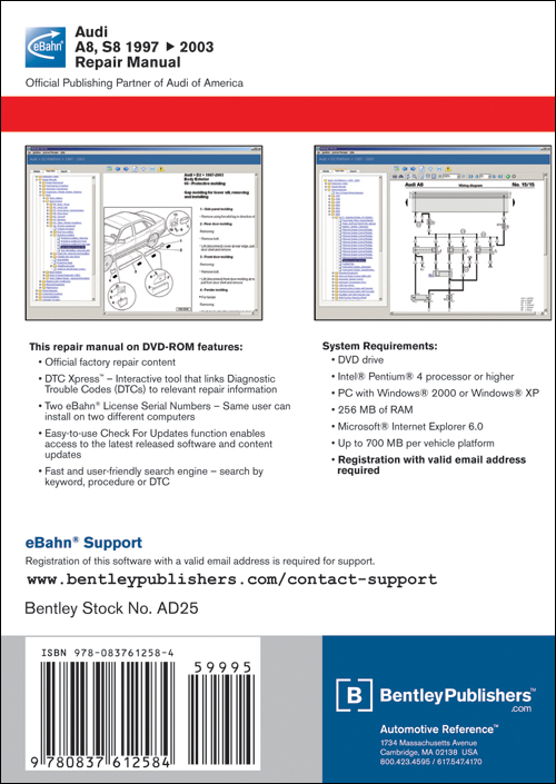 Audi A8, S8: 1997-2003 Repair Manual on DVD-ROM back cover
