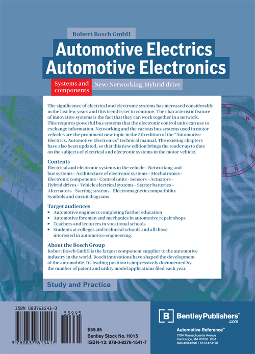 Bosch Handbook for Automotive Electrics - Automotive Electronics
5th Edition back cover