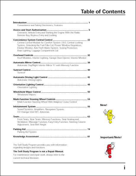 Volkswagen Phaeton Convenience and Safety Electronics Design and Function Technical Service Training Self-Study Program Table of Contents