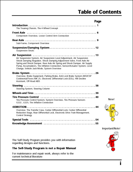 Volkswagen Touareg Suspension and 4XMOTION Systems Technical Service Training Self-Study Program Table of Contents