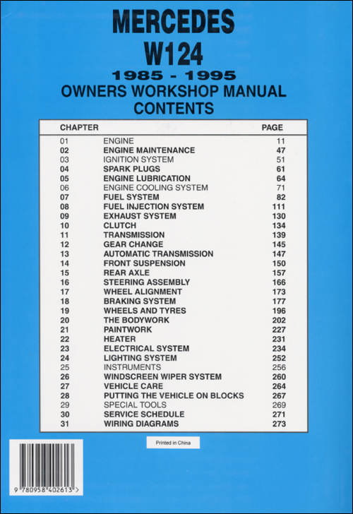 Mercedes W124 Repair Manual: 1985-1995 back cover